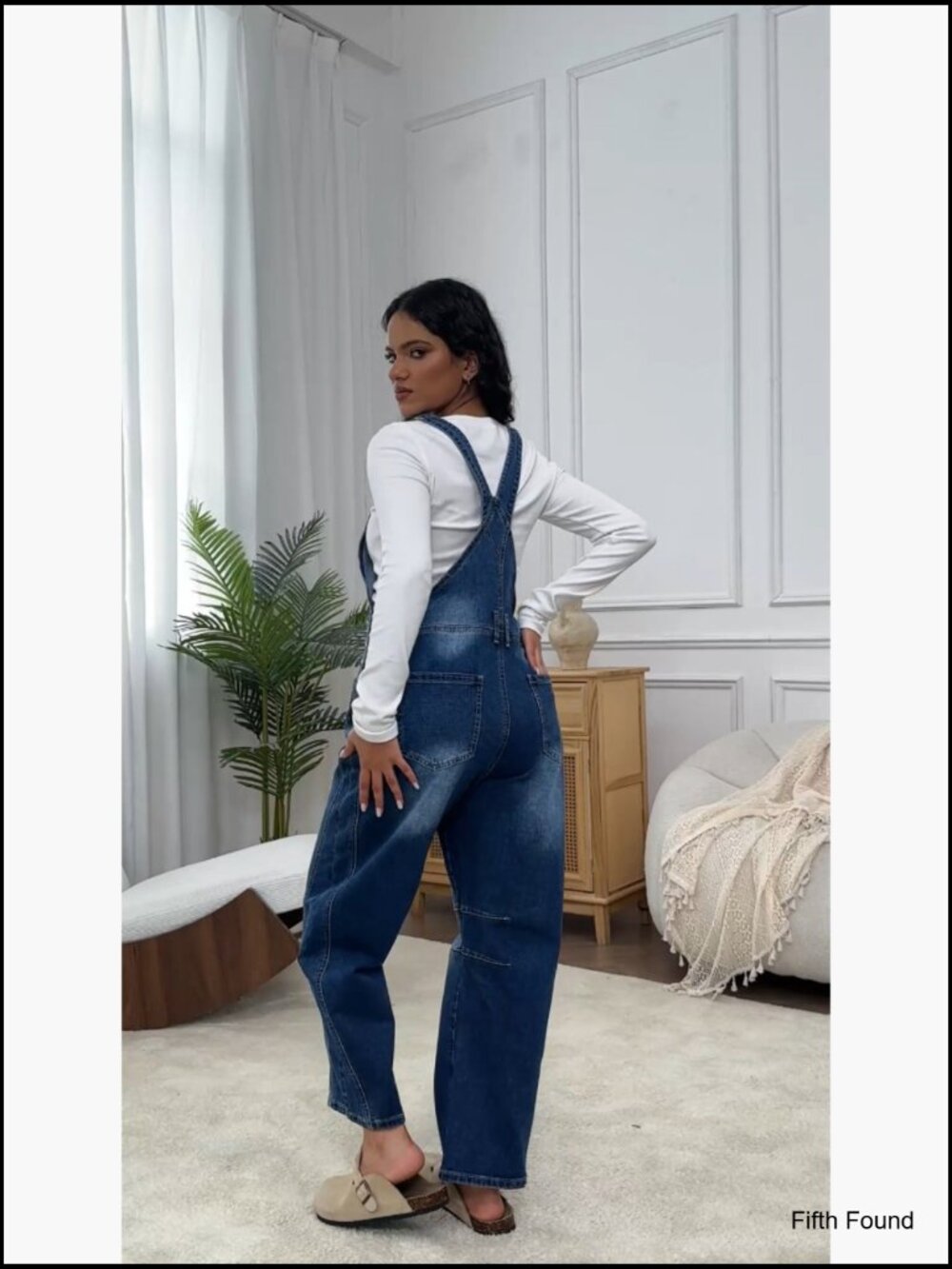 Barrel Leg Denim Overalls with Pockets Casual Jumpsuit - Picture 6 of 7